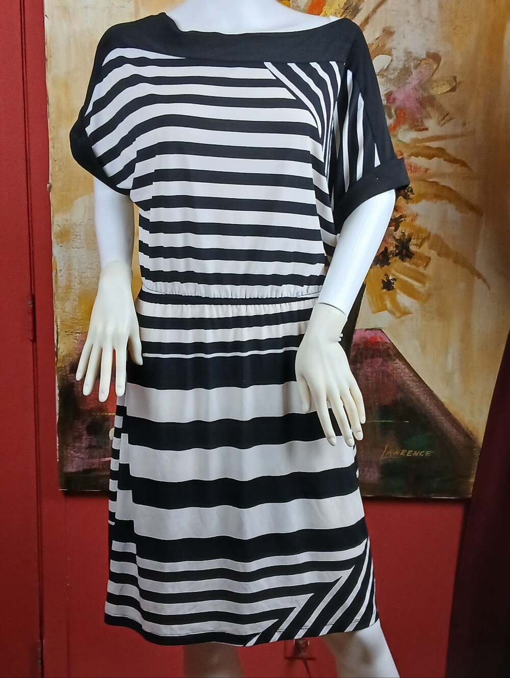 Tiana B. Black and White Striped Midi Dress